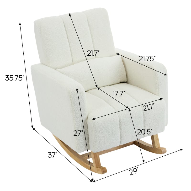 Accent Rocking Chair with Pillow, Ultimate Comfort for Your Home, Teddy Velvet, Cream White