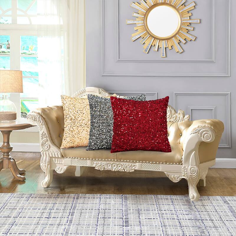 Violet Linen Twinkle Sparkling Sequins Pattern Decorative Cushion Cover