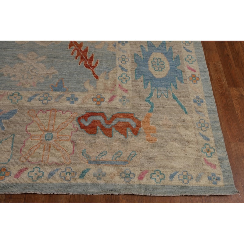 Blue Vegetable Dye Oushak Turkish Large Rug Handmade Wool Carpet - 10'4"x 14'3"