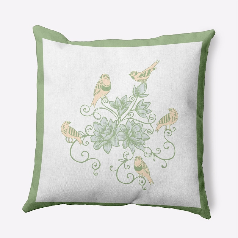 Birds And Flowers Decorative Throw Pillow - Fresh Green - 18" x 18"
