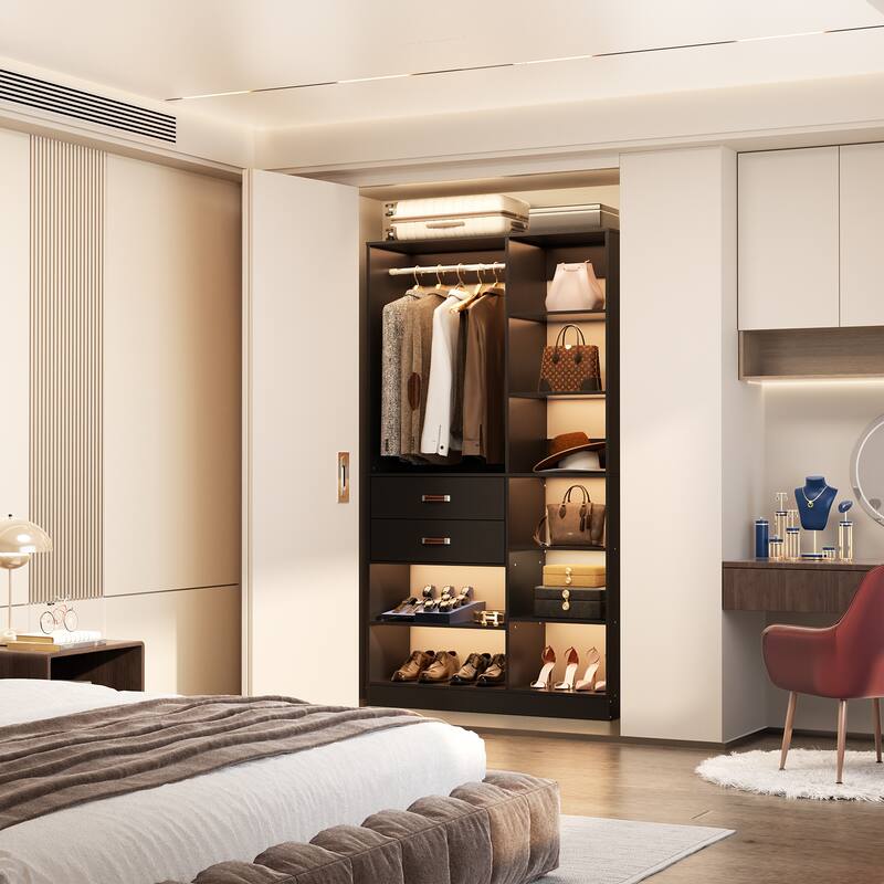 Vryon 40'' W Freestanding Closet System with 10 Storage Shelves and 2 Drawers and 1 Hanging Rods