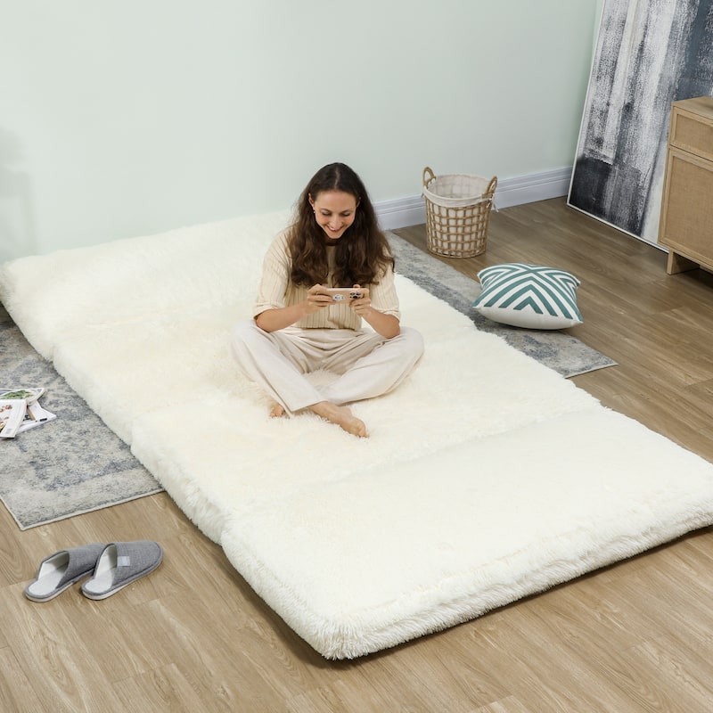 HOMCOM Bean Bag Floor Sofa Bed, Contemporary Plush Wide Folding Floor Mattress, Foam Filling Wall Couch Sleeper