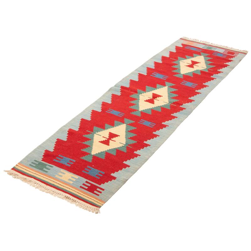ECARPETGALLERY Flat-Weave Sivas Red Wool Kilim - 2'9 x 9'7