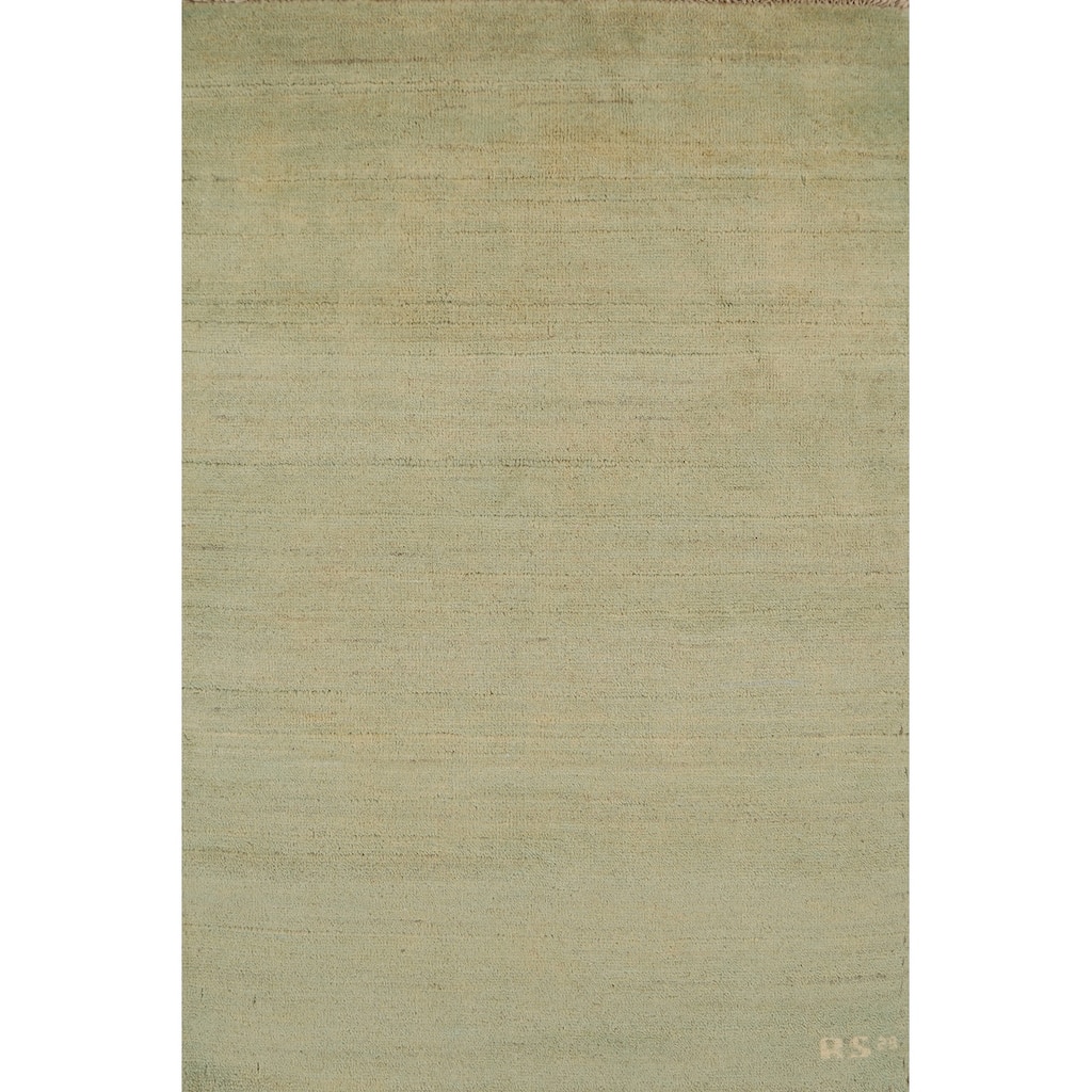 Gabbeh Modern Foyer Rug Handmade Green Accent Wool Carpet - 2'8"x 4'1"