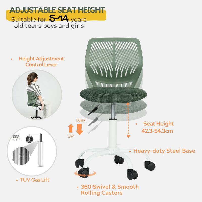 Writing Task Chair 360 Swivel,Low Mid PP Mesh Back Fabric Seat, Height Adjustable