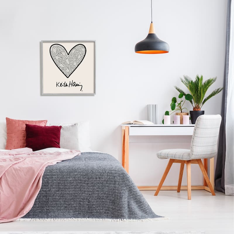 Stupell Keith Haring People Inside Heart Pattern Text Framed Wall Art - Black