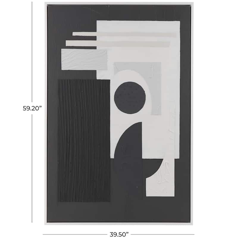 Canvas Geometric Textured Framed Wall Art with Various Shapes and White Accents - Black or White - Roche River Decor