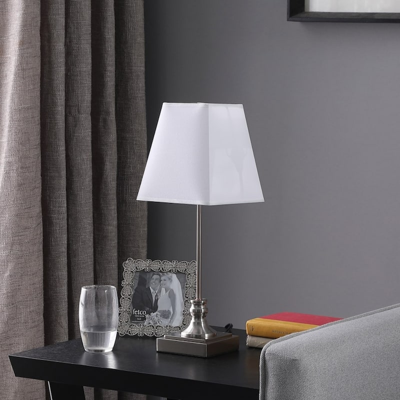 19" Modern Silver Beside Table Lamp with White Empire Shade and Metal Base E12 Socket for Bedroom - 18.75"H x 7"W x 7"D