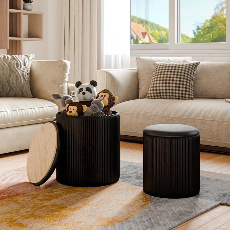 BOSSIN Round Ottoman with Storage Set of 2, Velvet Vanity Stool, Pouf Ottoman Foot Rest