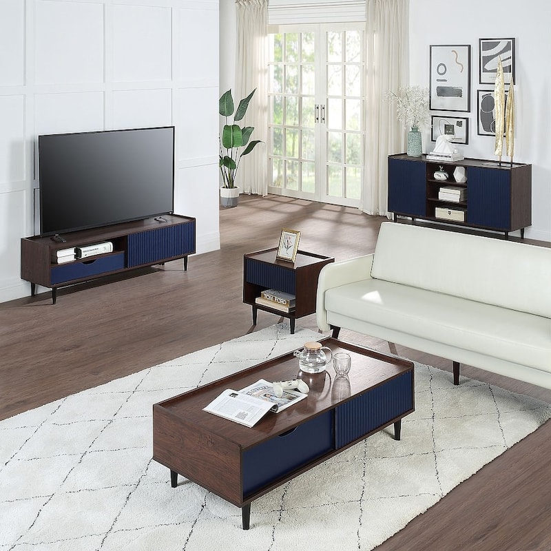 Manhattan Comfort Duane 59.05 Modern Adjustable Shelf Ribbed Sideboard