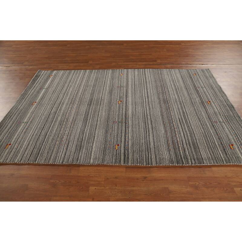 Hand Knotted Oriental 100% Wool Carpet Tribal Tribal Greys & Charcoal Gabbeh Area Rug - 7' 8'' X 5' 0''
