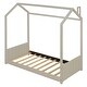 preview thumbnail 4 of 21, Twin/ Full Size Velvet House Bed with Roof, Pinewood Frame Wood Bed for Bedroom