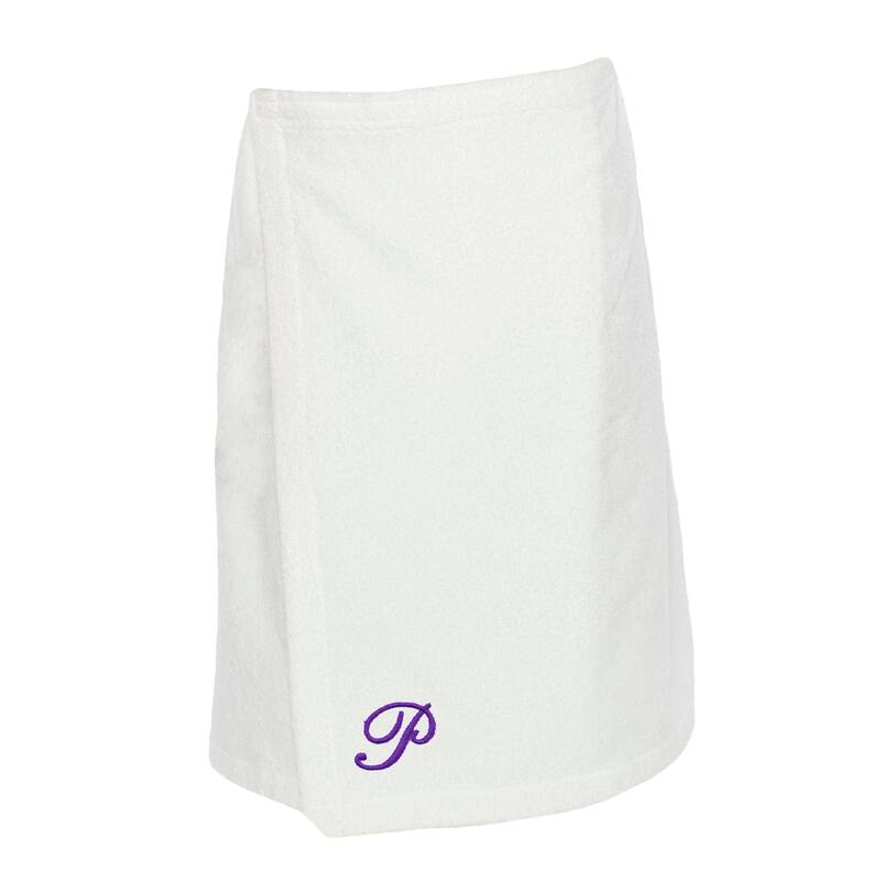 Authentic Hotel and Spa Turkish Cotton Terry Monogrammed White Womens Spa and Shower Towel Wrap - White/P
