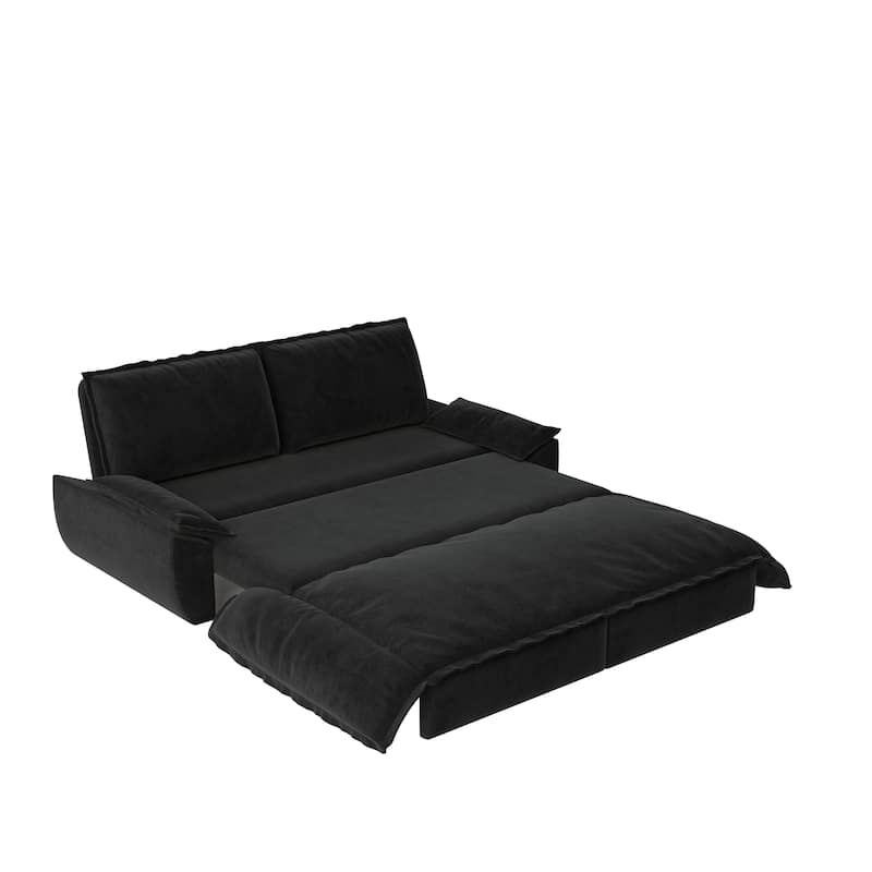 3-in-1 Convertible Pull-Out Sofa Bed, Velvet Upholstered Loveseat Sleeper Sofa Modern Lounge Couch for Living Room