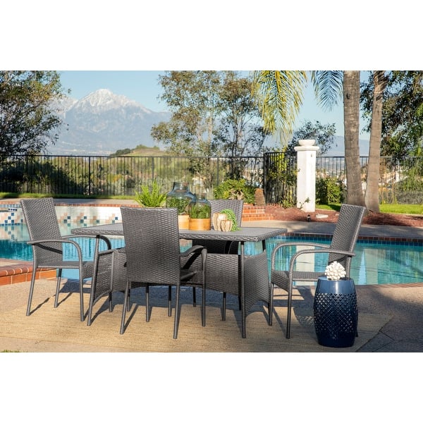 Jennifer 7pc Wicker Patio Dining Set With Cushions - Brown - Christopher  Knight Home : Target