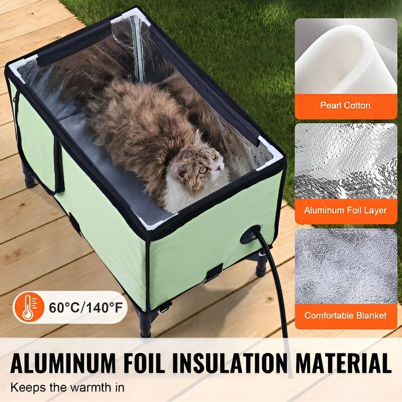 Green Aluminum Heated Cat House with Pad, Waterproof and Insulated - 20.86” L × 12.99” W × 16.53” H