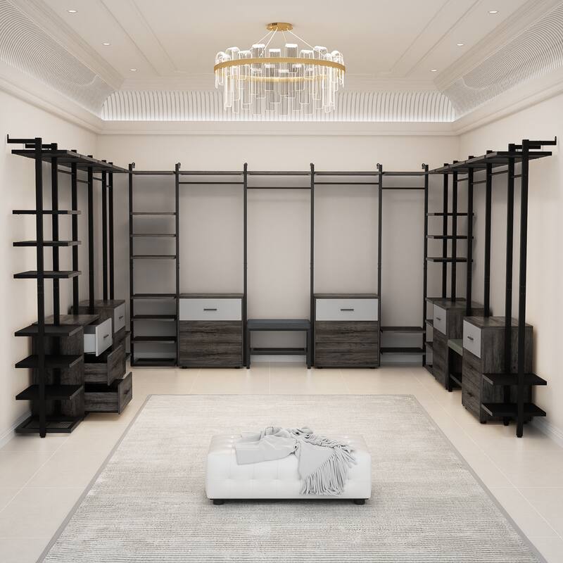 96'' Closet Organizer System with 6 Drawers, Clothing Rack Wardrobe Closet Garment Rack for Walk In Closets