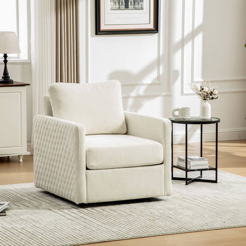 29.5" W Upholstered 360°Swivel Armchair with Hidden Storage, Comfy Diamond-Shape Tufted Armrests Accent Square Club Chair