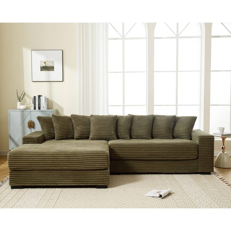 111" Corduroy L-Shaped Sectional Sofa (Left Chaise, 8 Pillows)