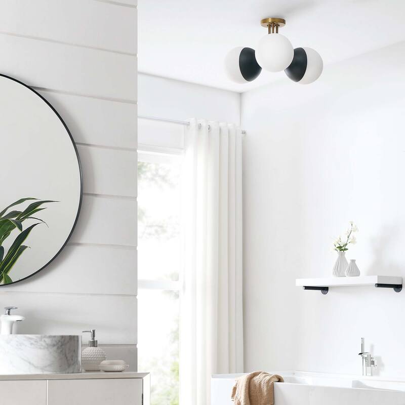 Stellar 3-Light Semi-Flush Ceiling Light - Opal Satin Brass
