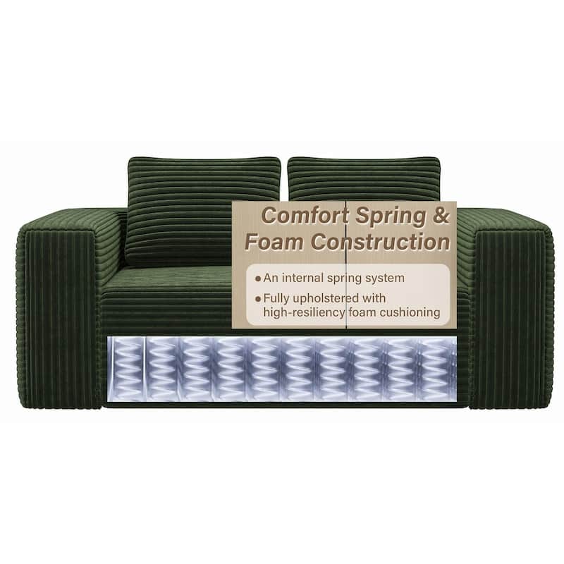 Anmytek Green Corduroy 2-Seater Memory Foam Sofa in a Box Easy Transport No Assembly