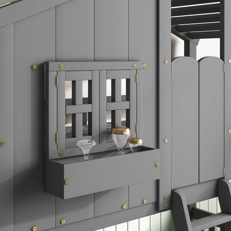 Twin over Twin House Bunk Bed with Roof