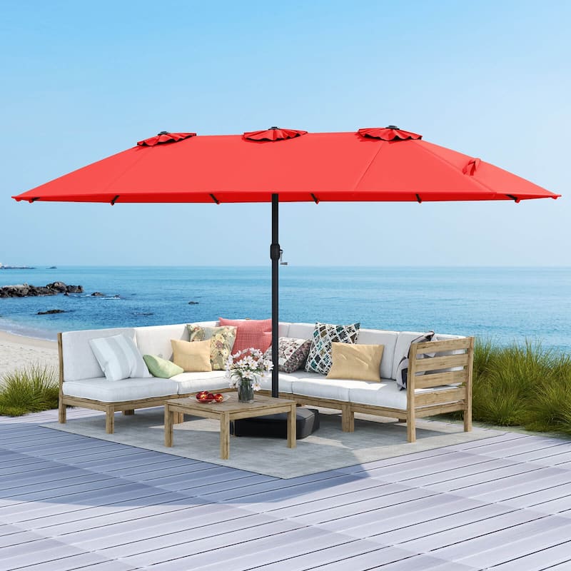 Costway 15FT Double-Sided Twin Patio Umbrella Outdoor Market W/ Crank