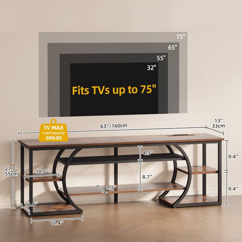 Moasis Industrial LED Lights TV Stand and Entertainment Center with Open Shelves