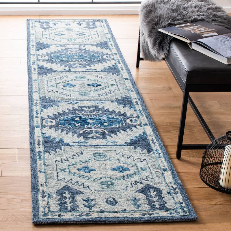 SAFAVIEH Handmade Capri Fionnula Contemporary Wool Rug - 2'3" x 9' Runner - Blue/Grey
