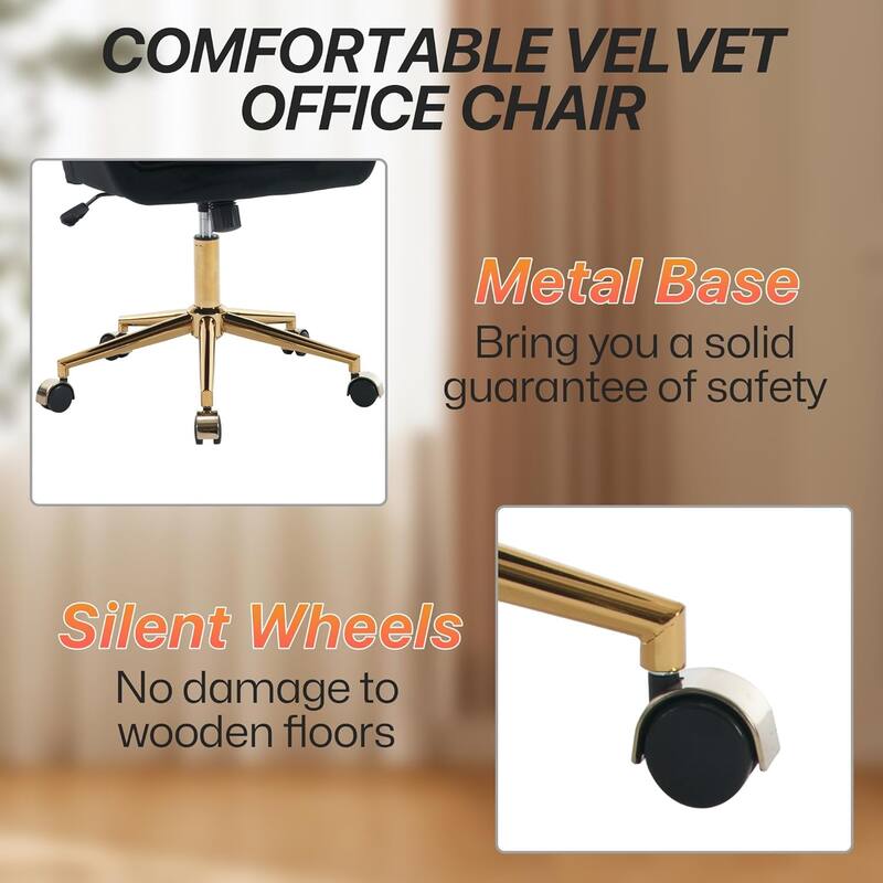 Velvet Adjustable Home Office Swivel Leisure Desk Chair with Gold Base