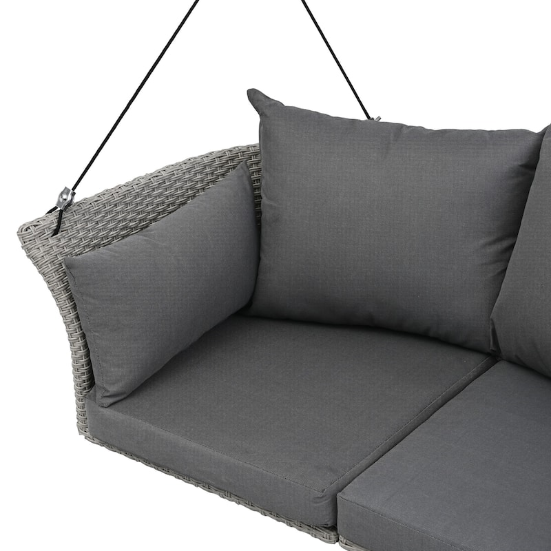51.9" 2-Person Hanging Seat, Rattan Woven Swing Chair, Porch Swing With Ropes