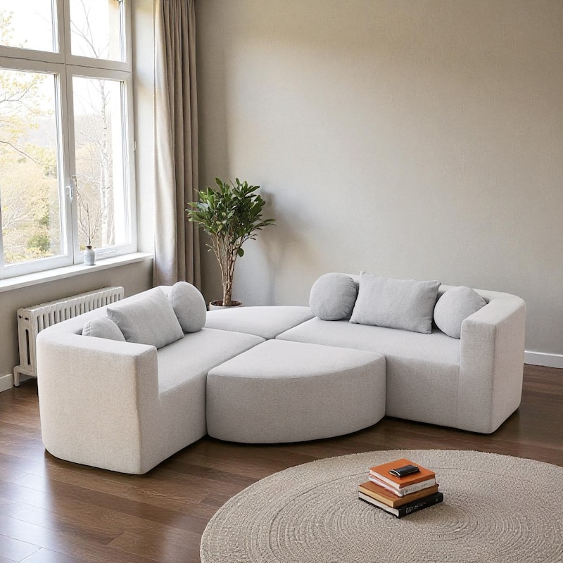 114.9" Modular Sectional Boneless Couch Sofa Bed with Deep Seats and Curved Design, Boucle Upholstered Sofa for Living Room