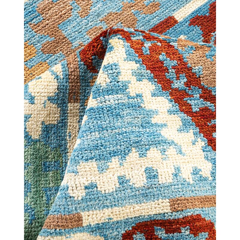 Overton Hand Knotted Wool Vintage Inspired Modern Contemporary Modern Light Blue Area Rug - 6' 3" x 8' 9"