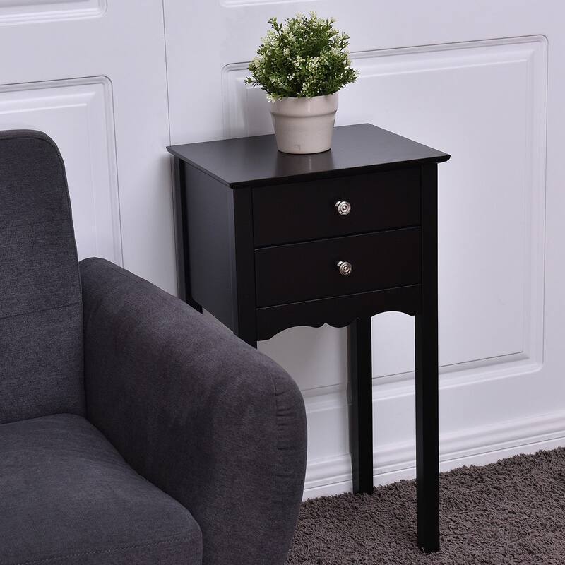 Side Table End Accent Table with 2 Drawers-Black - 16.0" x 13.0" x 30.0" (L x W x H)