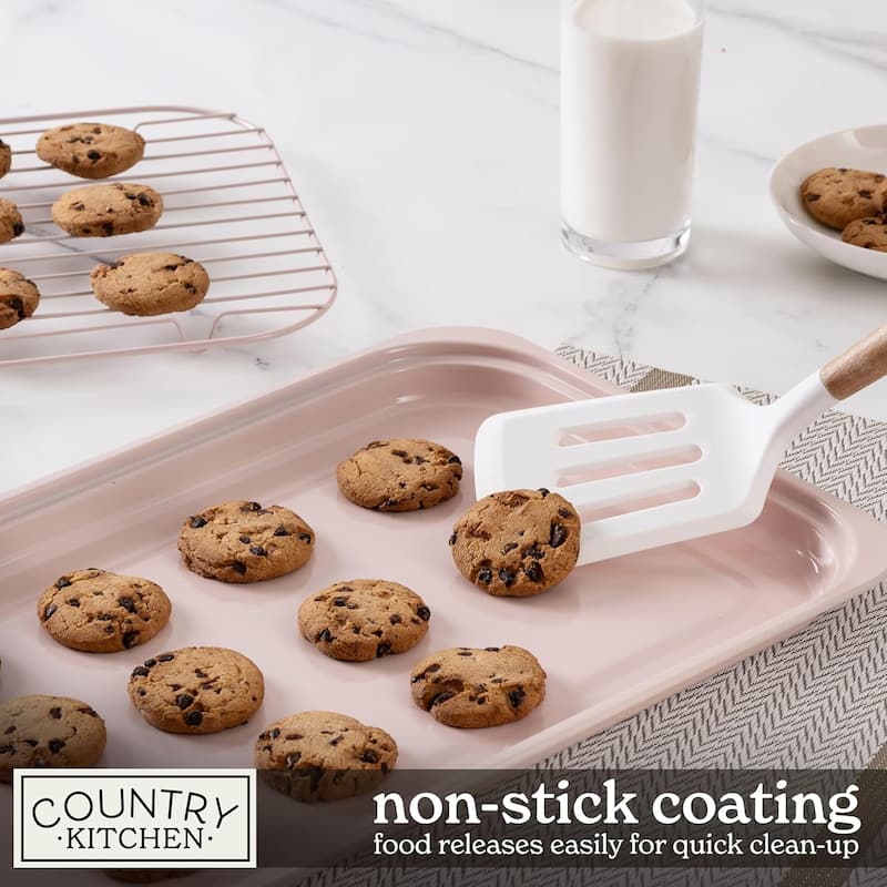 Country Kitchen 8-Piece Bakeware Set, Nonstick Baking Pans & Nesting Baking Sheets, Durable Steel, Grey