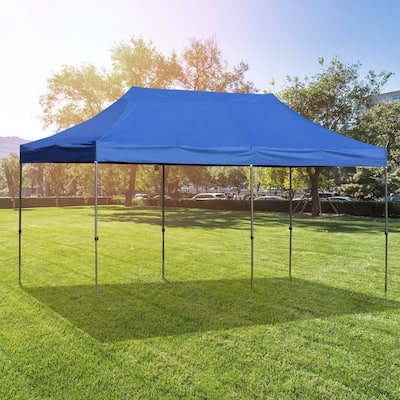 Outsunny 10' x 20' Heavy Duty Pop Up Canopy Tent with 3-Level Adjustable Height, Wheeled Roller Bag, UV Fighting Roof