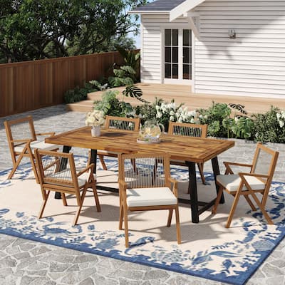 Christopher Knight Home- Argent 7 Piece Acacia Wood Outdoor Dining Set