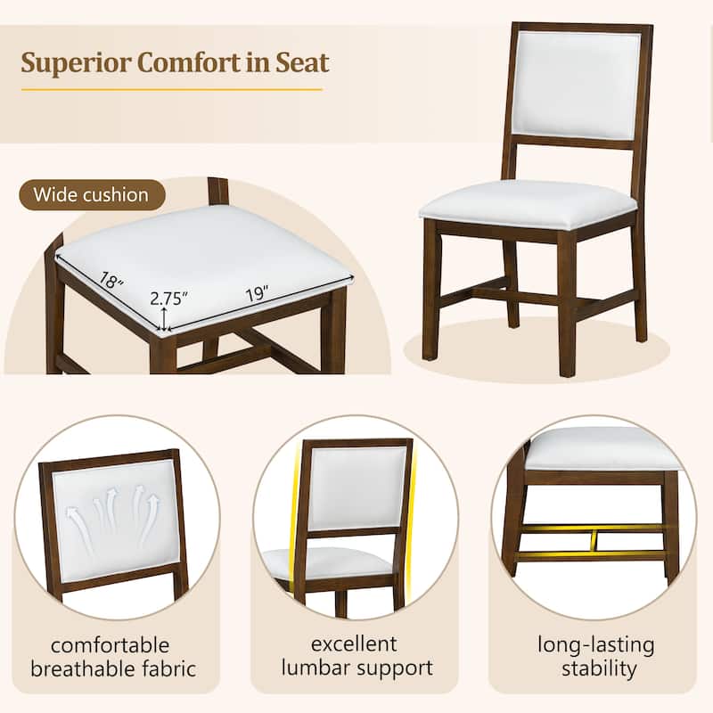 Farmhouse 5-Piece Extendable Dining Table Set, 42.5"-58.2" Wood Table with 15.7" Leaf and 4 Upholstered Chairs