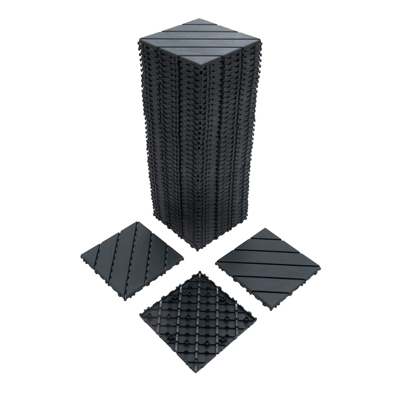 12 in Square Wood Interlocking Flooring Tiles Patio Decking Tiles for Poolside Balcony Backyard (44 Pack)