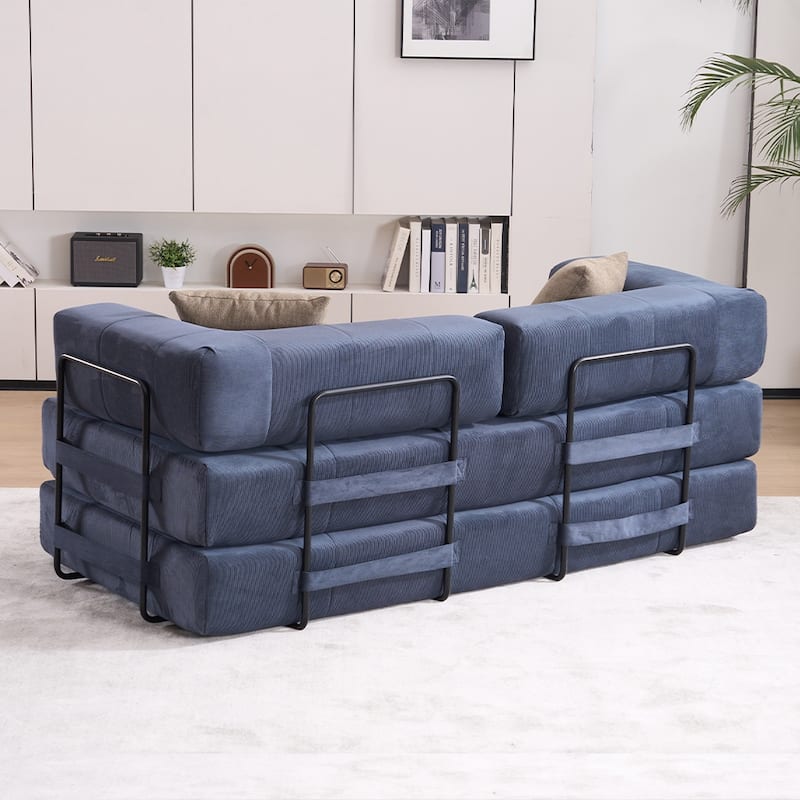 78.5" Folding Sofa Bed with 2 Pillows, Convertible Foam Futon Couch, Corduroy Fold-Out Couch for Living Room, Office