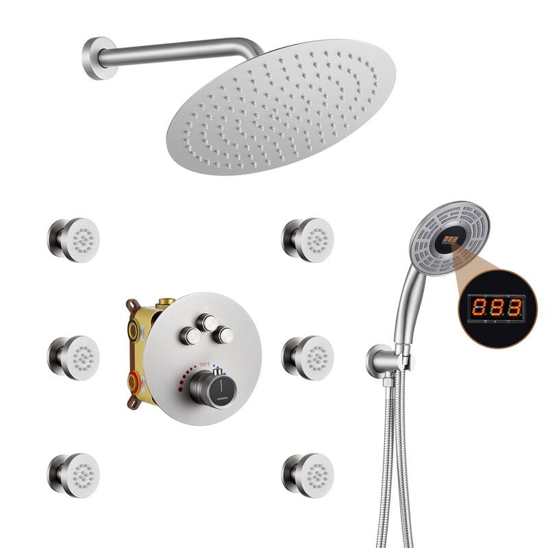 CASAINC Thermostatic Shower Faucet Shower System with 6 Body Jet