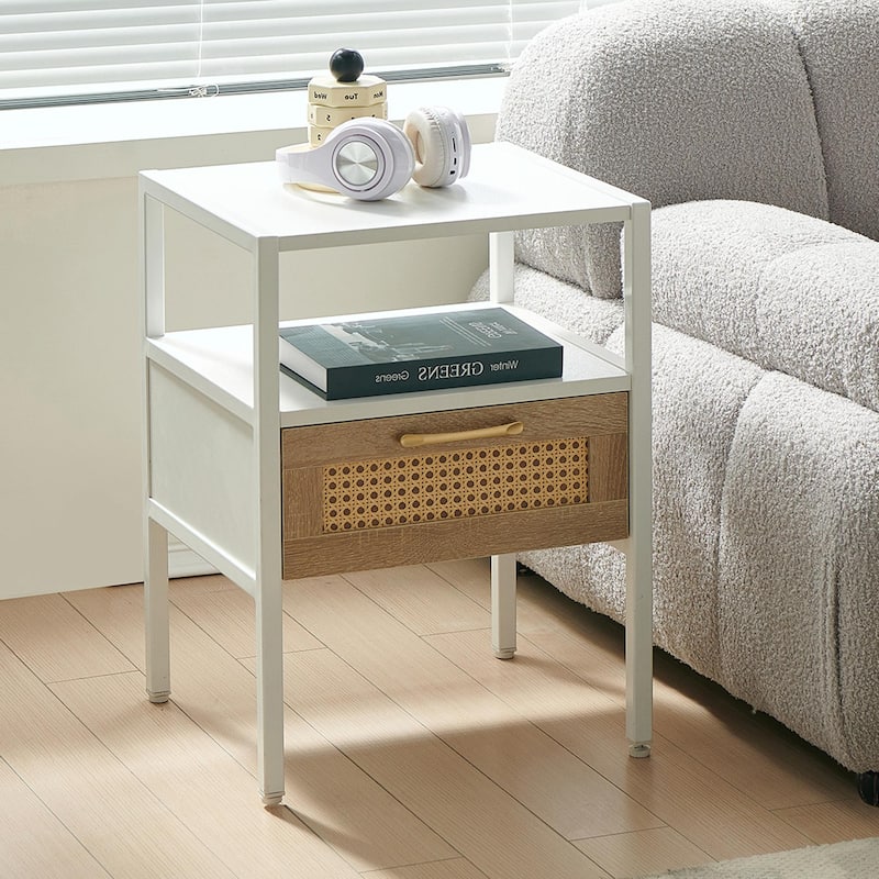 Rattan Woven Nightstand with Multi-functionality
