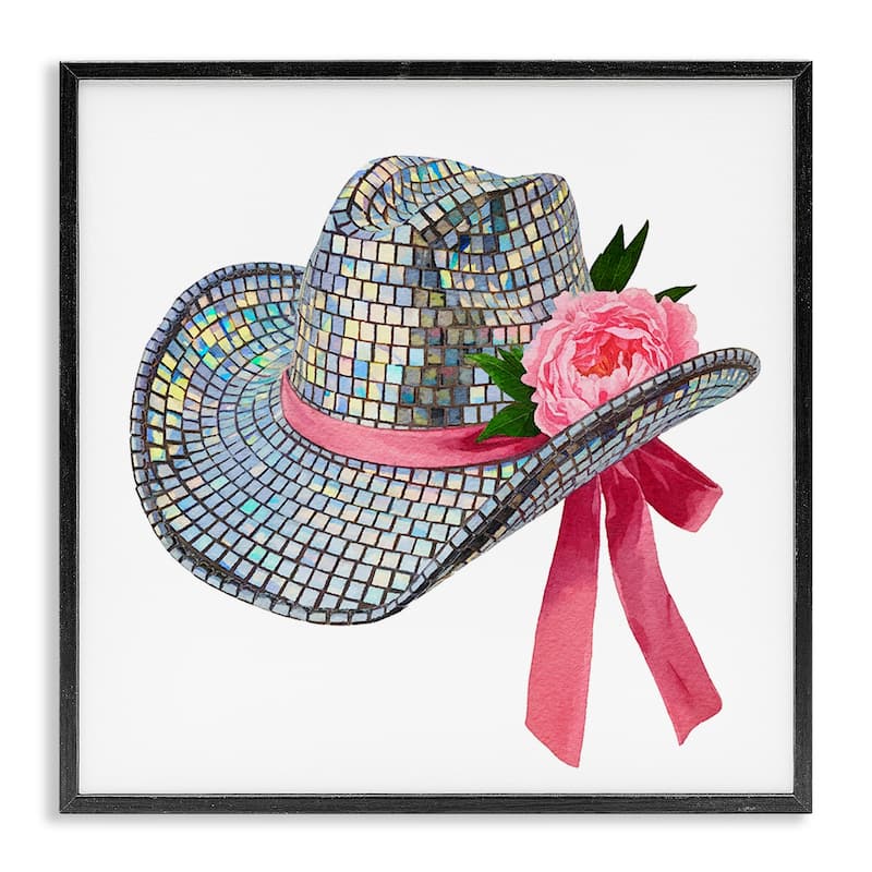 Stupell Chic Bow on Disco Hat Framed Giclee Art Design By Amanda Greenwood - 12 x 12 - Black
