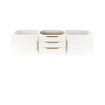 James Martin Vanities Columbia 59" Double Wall Mount Vanity Cabinet, Glossy White, Radiant Gold