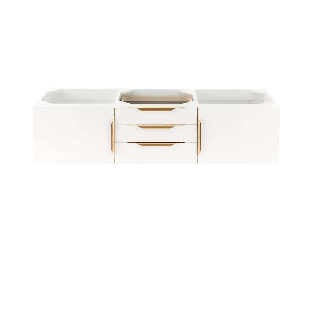 James Martin Vanities Columbia 59" Double Wall Mount Vanity Cabinet, Glossy White, Radiant Gold