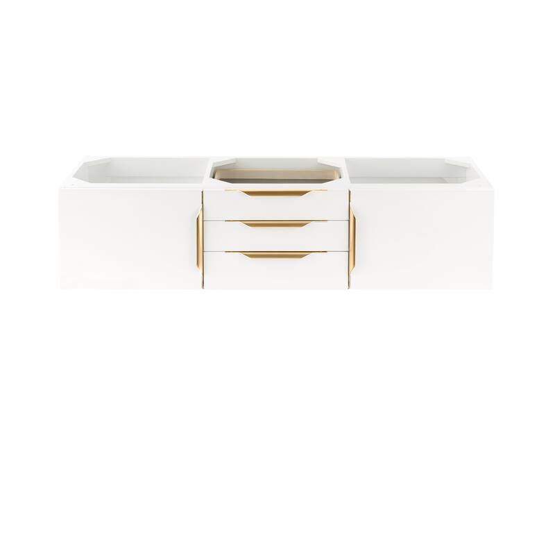James Martin Vanities Mercer Island 59" Double Vanity, Glossy White with Radiant Gold Hardware - Base Only - No Countertop