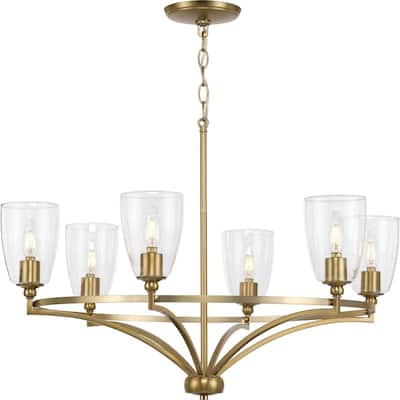 Parkhurst Collection Six-Light New Traditional Brushed Bronze Clear Glass Chandelier Light - 30 in x 30 in x 14 in