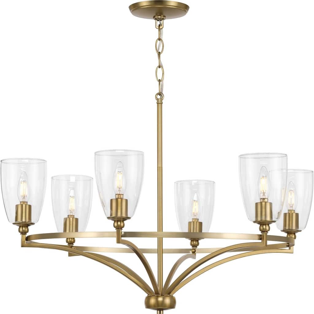 Parkhurst Collection Six-Light New Traditional Brushed Bronze Clear Glass Chandelier Light - 30 in x 30 in x 14 in