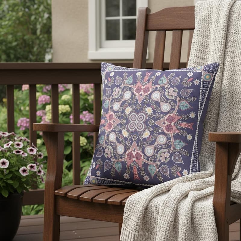 HomeRoots 20" x 20" Purple Blown Seam Paisley Indoor Outdoor Throw Pillow - 20.00' X '5.00' X '20.00 - Purple - 20.00' X '5.00' X '20.00