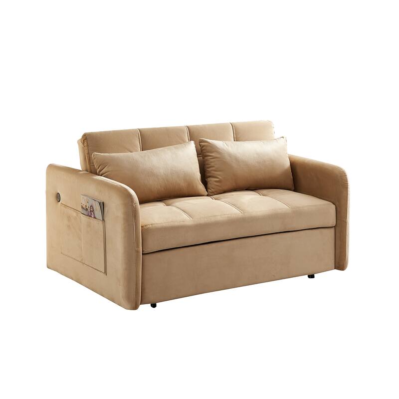 Velvet Pull-Out Sofa Bed 55.5" - Ideal for Living Room and Guests